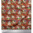thumbnail image 1 of Soimoi Red Cotton Poplin Fabric Tropical Leaves & European Goldfinch Bird Print Sewing Fabric BTY 56 Inch Wide, 1 of 1