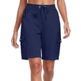 thumbnail image 6 of 9" 10" Inseam Hiking Cargo Shorts Womens 6 Pockets Pull on Bermuda Shorts Lightweight Quick Dry Outdoor Workout Running Athletic Short Summer Travel Loose Navy 2XL, 6 of 6
