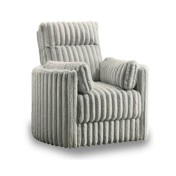 Ezo Swivel Accent Chair, Channel Gray Polyester Corduroy, 2 Pillows