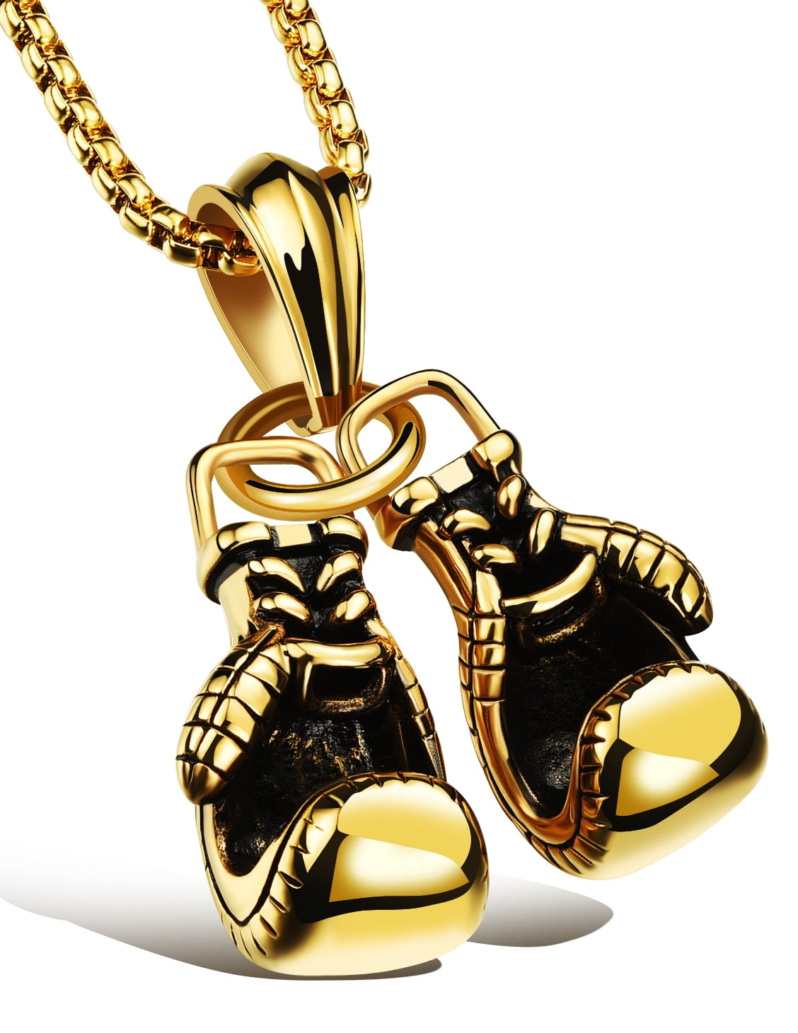 Davitu Hip Hop Pair Boxing Glove Pendants for Men Gold Color Stainless Steel Male Hippie Jewelry Necklace Metal Color: Gold Color, Length: 55cm