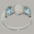 thumbnail image 3 of LBG British Made 925 Sterling Silver Natural Opal & Aquamarine Womens Anniversary Ring - 33 size options - Size 6.5, 3 of 7