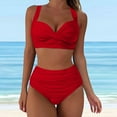 thumbnail image 2 of Clearance! Hontri Women High Waisted Bikini Sexy Push up Two Piece Swimsuits Vintage Swimsuit Two Piece Retro Ruched High Waist Print Bikini Set Tankini Swimsuits for Women Red L, 2 of 7
