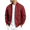 thumbnail image 4 of FRSASU Men's Suede Bomber Jacket Zip‑Up Stand Collar Long Sleeve Casual Lightweight Outerwear with Side Pockets Red, 4 of 9