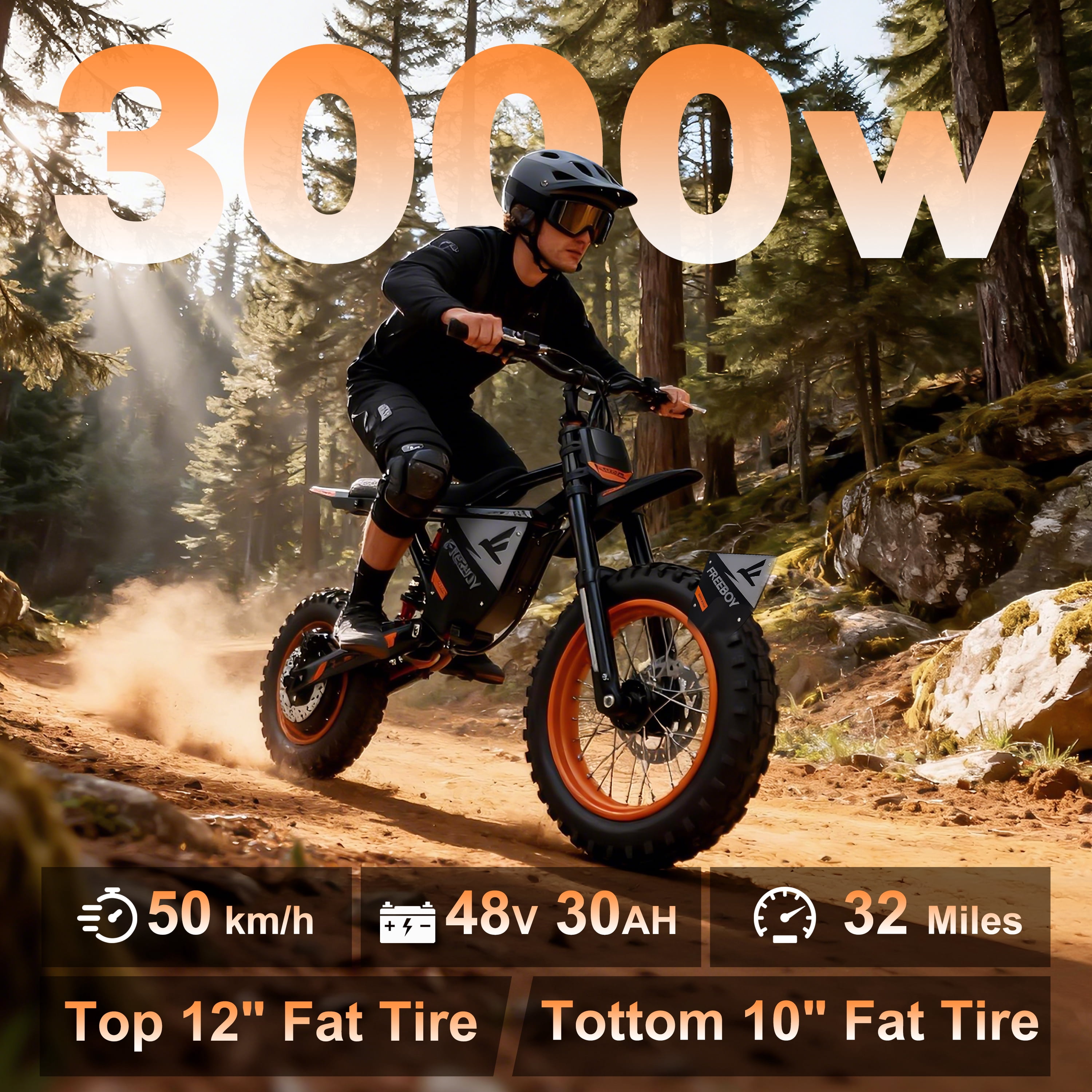 Electric Dirt Bike for Teens Adults, Rear hub Motor 3000W Peak, Electric Motorcycle 48V 30Ah Battery, 35 MPH Max Speed,  Dual Shock Absorbers