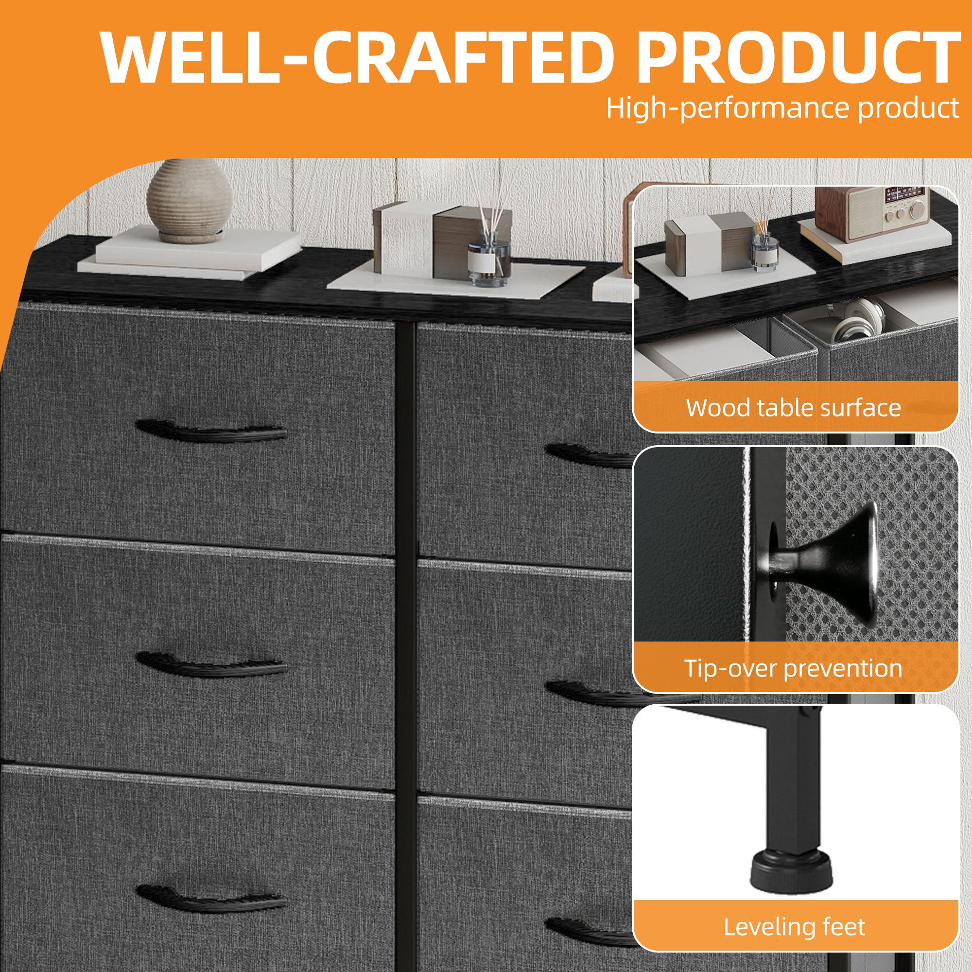 Uforic 8 Drawer Dresser Chest of Drawer Dressers for Fabric Storage Dressers for Living Room Black Gray