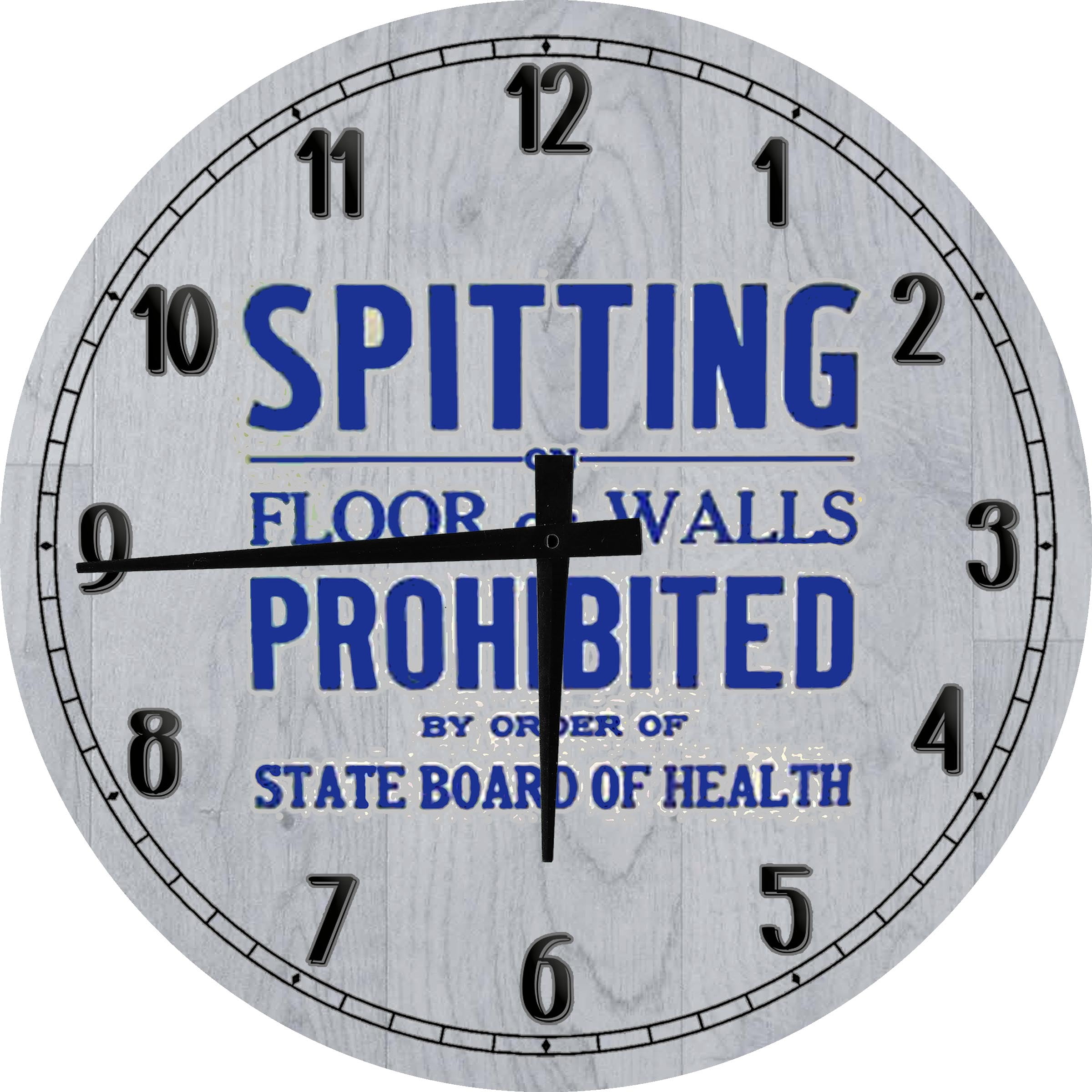 Wood Wall Clock 12 Inch Bar Wall Art Vintage Prohibited Spitting Round