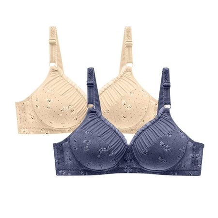 Gnurob Women s Wirefree Bra 2 Pack Plus Size Bras Adjustable Strap Brassiere Full Coverage T-Shirt Padded Underwear Beauty Back Bra Everyday Wear Clearance Saving Black 38/85