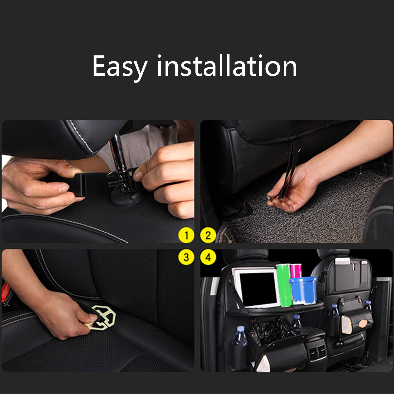 SUV Car Backseat Organizer Trash Can Protector Kick Mat Tray Foldable Dining Table with Tablet Holder Travel Accessories