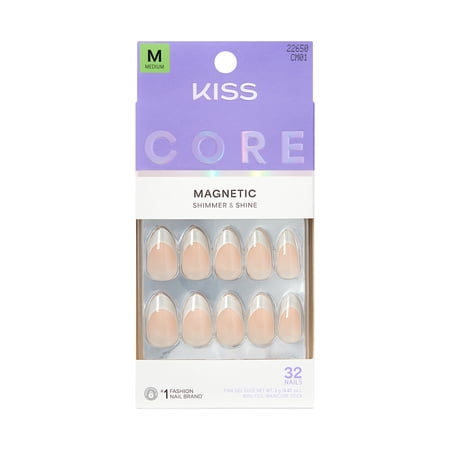 KISS CORE Magnetic Press On Nails Almond ‘Patchouli’ Silver Medium Length 32 Count