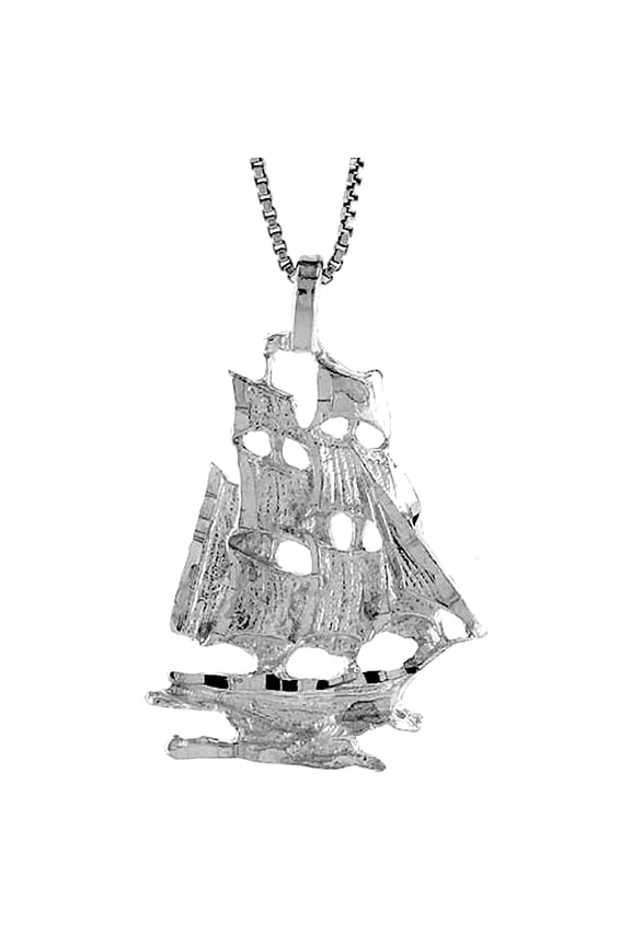 Sterling Silver Tall Ship Pendant, 1 1/16 inch