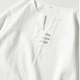 thumbnail image 3 of Two Piece Pants Sets Mens Two Piece Solid Cotton Linen 3/4 Sleeve V Neck Tops and Shorts Set, 3 of 7