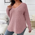thumbnail image 7 of yoeyez Women Plus Size Casual Knit Shirts Fall Fuzzy Brushed Long Sleeve T-Shirt Blouses Soft Warm Loose Fit V Neck Pullover Tops Pink,XXXL, 7 of 7