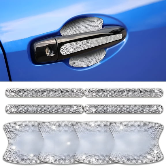 MELIVO 8PCS Crystal Glitter Car Door Handle Protector Stickers, Rhinestone Car Door Handle Stickers, Bling Auto Accessories for Women