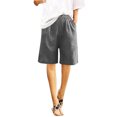 thumbnail image 5 of Womens Linen Shorts Knee Length with Pockets Elastic Waist Wide Leg Short Pants Lightweight Comfy Beach Fashion (S, Gray), 5 of 7
