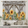 thumbnail image 5 of Farmhouse Wooden Sunflower Barn Kitchen Curtains Country Flower Wood Small Short Cafe Window Curtains Rustic Floral Western Bathroom Drapes Treatment Tier Curtains 2 Panels (27.5x39 Inch), 5 of 6