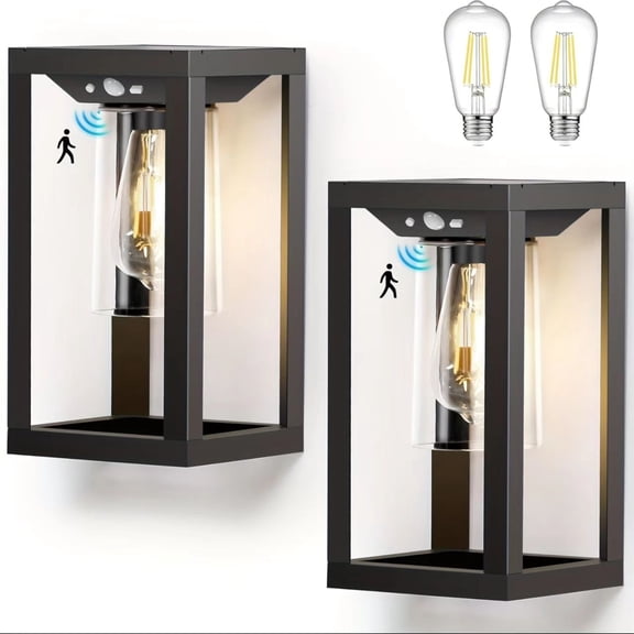 Solar Powered Wall Lanterns Outdoor with 3 Modes, Dusk to Dawn Motion Sensor LED Sconce Lights Waterproof, Exterior Front Porch Security Lamps Wall Mount Patio Fence Decorative Light Fixtures