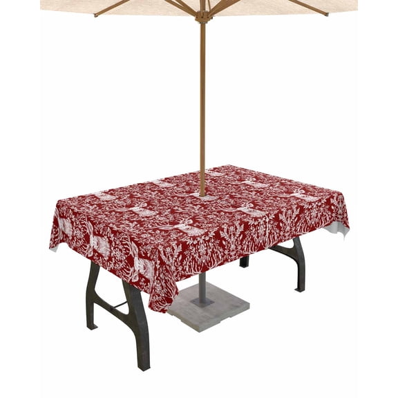 Fsddascl Red Elk Boho Outdoor Tablecloth - 54x80 Inch Rectangle Dining Table Cover, Vintage Ethnic Botanical Abstract Waterproof Outdoor Table Cloth with Umbrella Hole & Zipper for Picnic/Patio