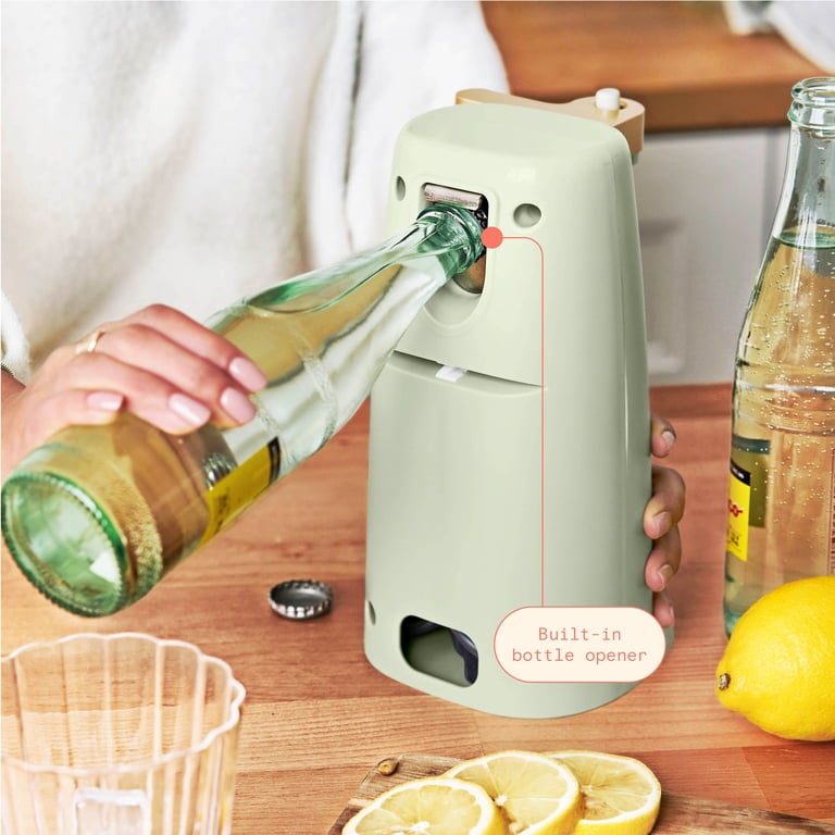 Beautiful Electric Can Opener Sage Green with Auto-Turn Knife Sharpener Bottle Opener