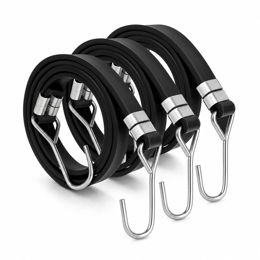 Kansholo Heavy‑Duty Elastic Bungee Cords With Metal Hooks Weatherproof Multi‑Purpose Strap For Camping Bike Tent Luggage 3 Pcs 6.5 Inch Black