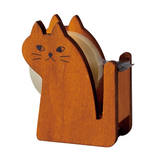 Wooden Cute Tape Dispenser Cutter Cat Office Accessory Mini Cutting Holder