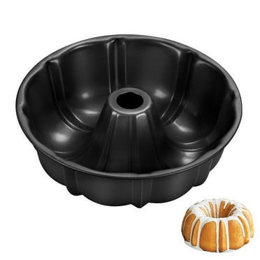 Walchoice 10 Inch Bundt Cake Pan, 10 Cups Fluted Tube Cake Pan, Heavy Duty Carbon Steel Round Cake Baking Mode for Birthday, Non-stick & Easy to Clean - Black