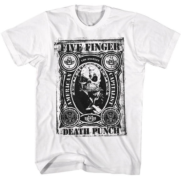 Five Finger Death Punch American Capitalist Men's T Shirt (White, Adult2XL)