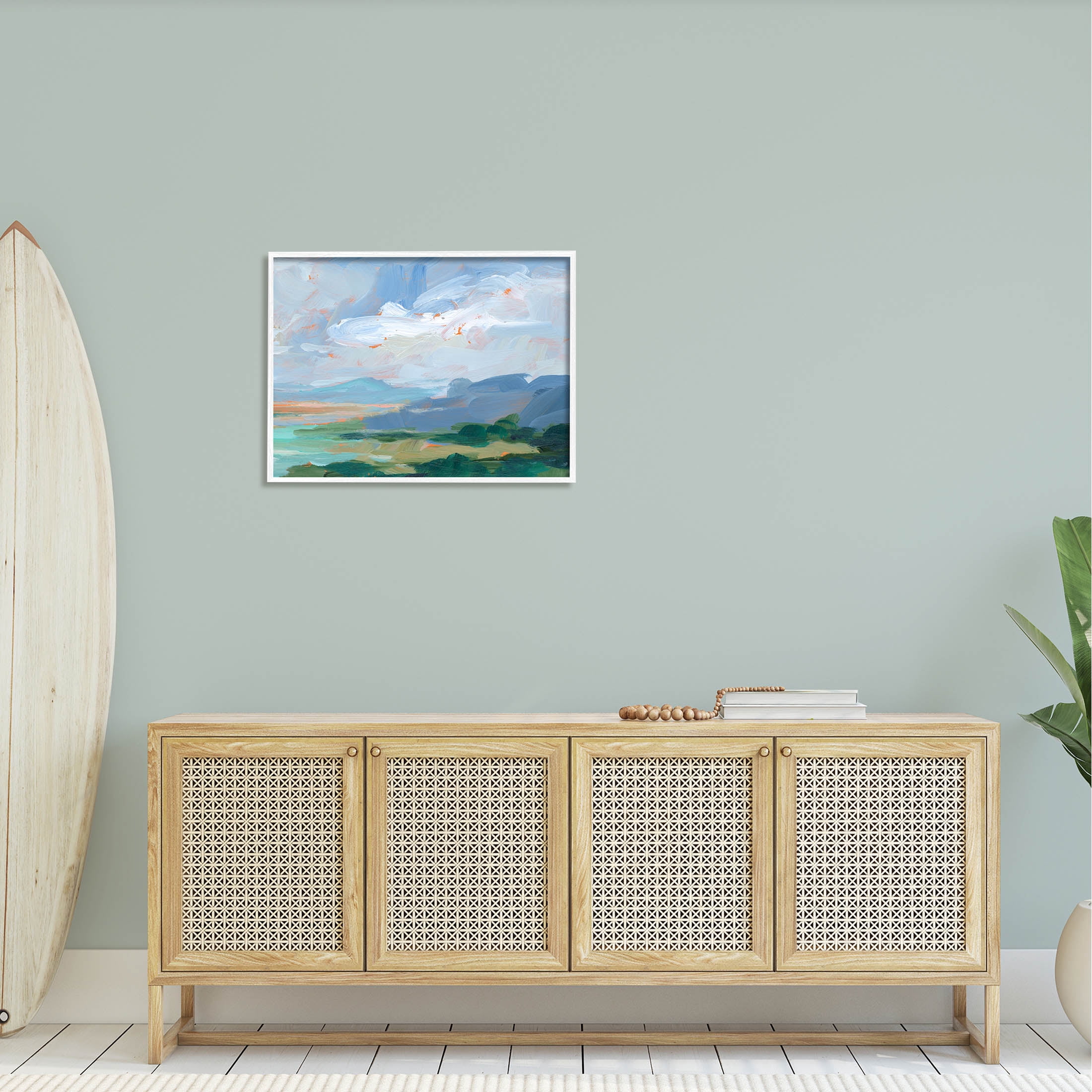 Ocean Cliffs Abstract Landscape Landscape Painting White Framed Art Print Wall Art