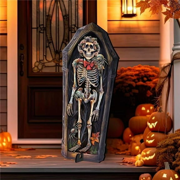 32' Halloween Skeleton Coffin Freestanding Decor - Halloween Garden Decor by G. Debrekht