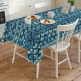 thumbnail image 4 of Blue Ombre Geometric Rectangle/Square/Round Waterproof Tablecloths 60x120 inch Aqua Morocco Modern Abstract Art Polyester Table Cloth Table Cover Tabletop for Wedding Party Dinner, 4 of 6