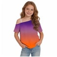 thumbnail image 4 of Atogsazn Girls Summer Gradient Short Sleeve Tshirt Kids Casual One Shoulder T-shirt with Strap Tunic Tee Orange 9-10 Years Fashion, 4 of 9