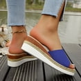 thumbnail image 3 of Platform Espadrilles for Women Peep Toe Wedge Sandals Slip on Summer Slides Nonslip Beach Dress Shoes Blue Size 9.5, 3 of 7