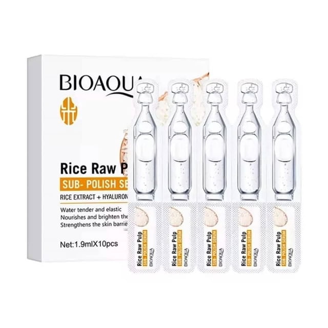 Bioaqua,Serum facial de extracto de arroz y acido hialuronico, 10 ampolletas