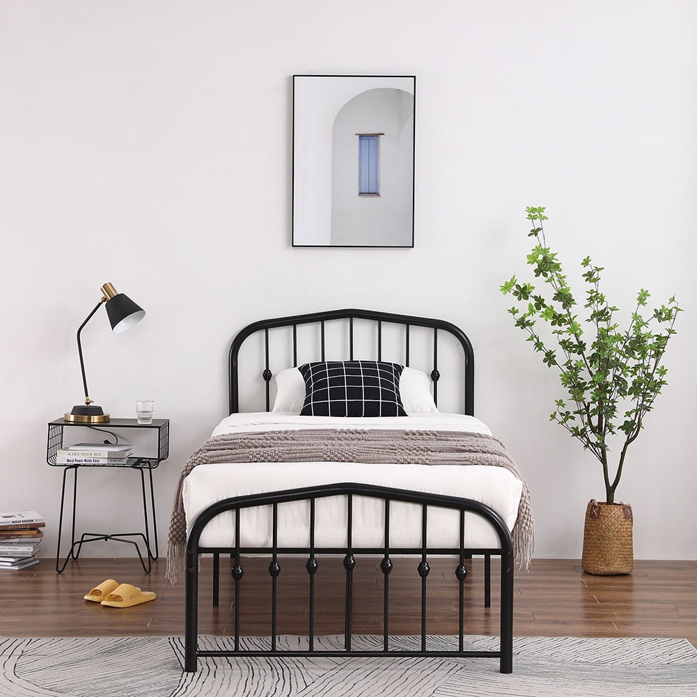 Kepooman Modern Design Single-Layer Iron Curved Frame Bed Vertical Pipe Ballwith Black, 43.31"L x 25.20"W x 5.31"H, Twin Kepooman Modern Design Single-Layer Iron Curved Frame Bed Vertical Pipe Ballwith Black, 43.31"L x 25.20"W x 5.31"H, Twin