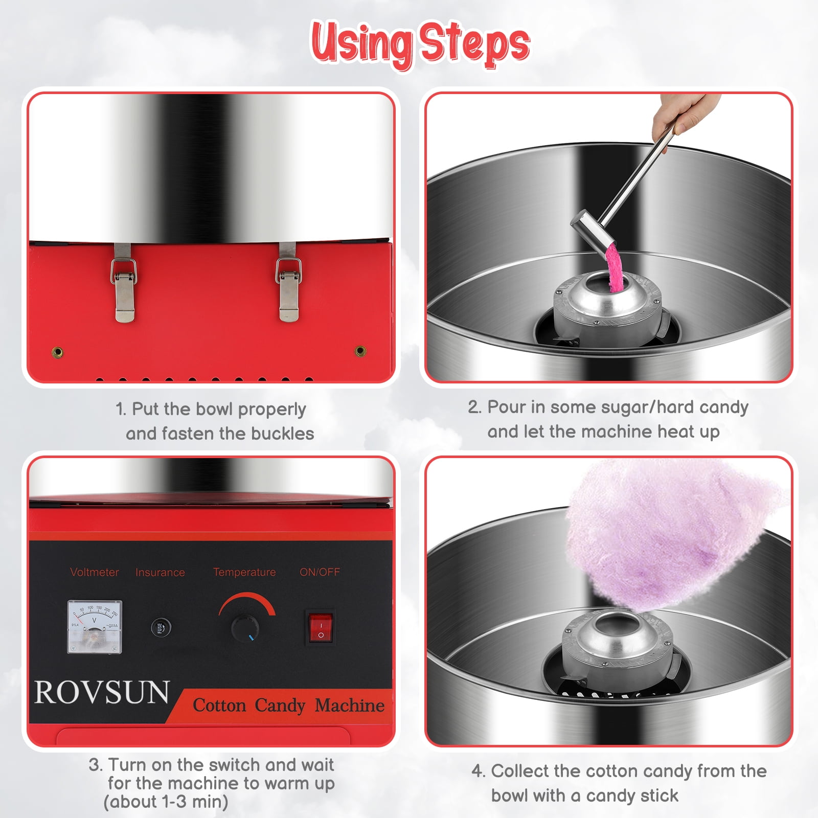 ROVSUN 950W Commercial Cotton Candy Machine, Red, Cart Type