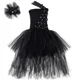 thumbnail image 2 of Vestido de tutú negro para niñas con cola, un hombro, lazo de diamantes de imitación, vestidos de fiesta de noche para niñas, vestido de baile de tul, disfraces de Halloween para niños, 2 of 5