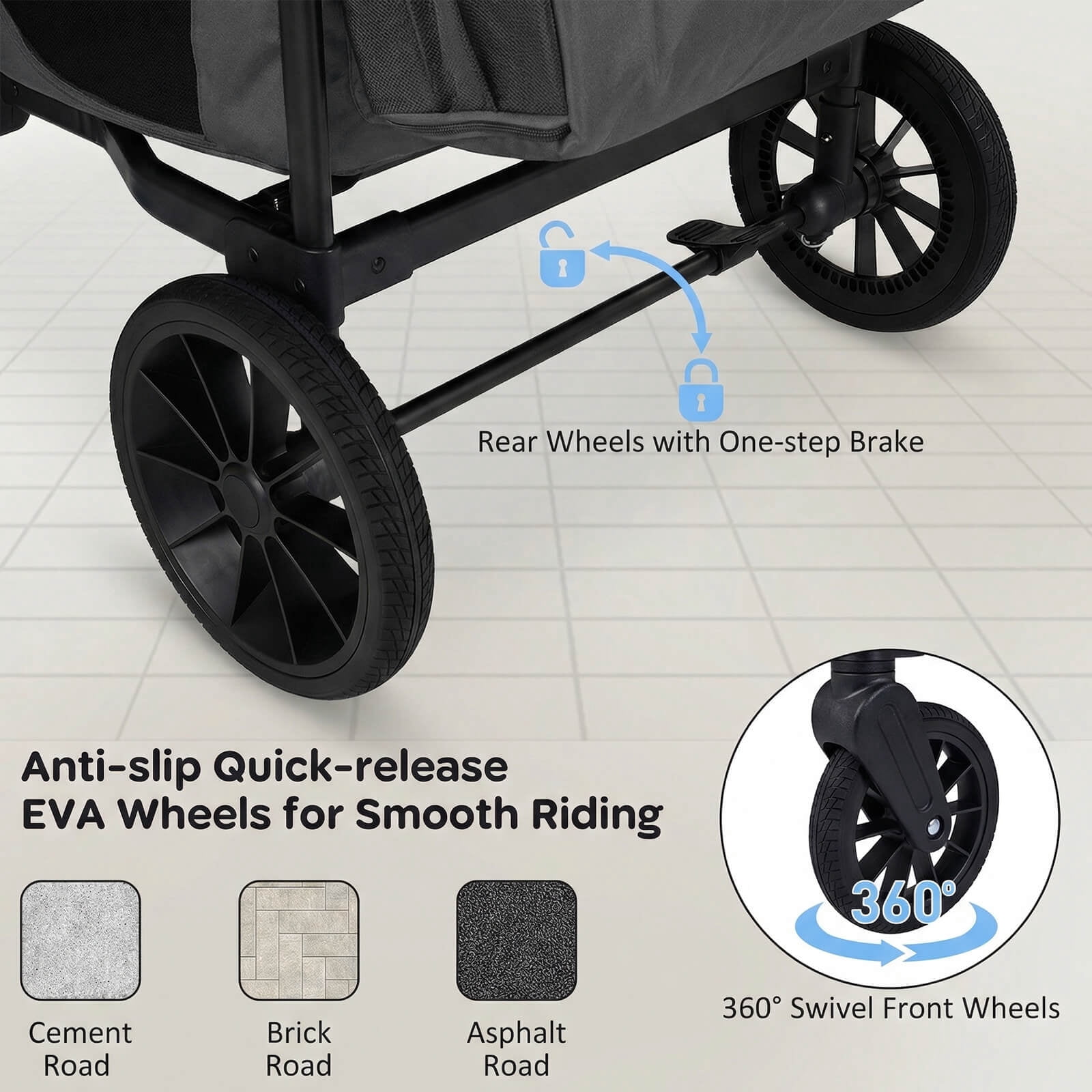 Costway Wagon Stroller, Foldable 4-Seater Push-Pull Toddler Stroller with Removable Canopy Gray