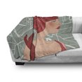 thumbnail image 3 of Old Hollywood Soft Flannel Fleece Throw Blanket, Lady with Bandana and Rose on Geometric Pattern Background, Cozy Plush for Indoor and Outdoor Use, 60" x 80", Ruby Grey and White, by Ambesonne, 3 of 6