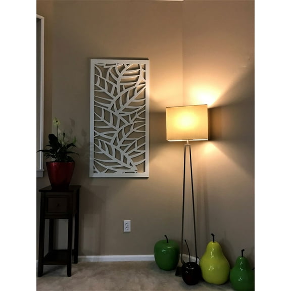 VIMA Leafveins Decorative Wall Panel - PVC Board with Private Screen Fence Design, 48"L x 24"W x 3/8" Thick, White Color - Lightweight, Durable, Easy to Install for Home Renovation & Wall Decor
