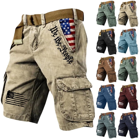 Cargo Shorts for Men Tactical 250 Anniversary USA American Flag Graphic Patriotic 4th of July Shorts with Pockets Patriotic Print Cargo Shorts Army Green L