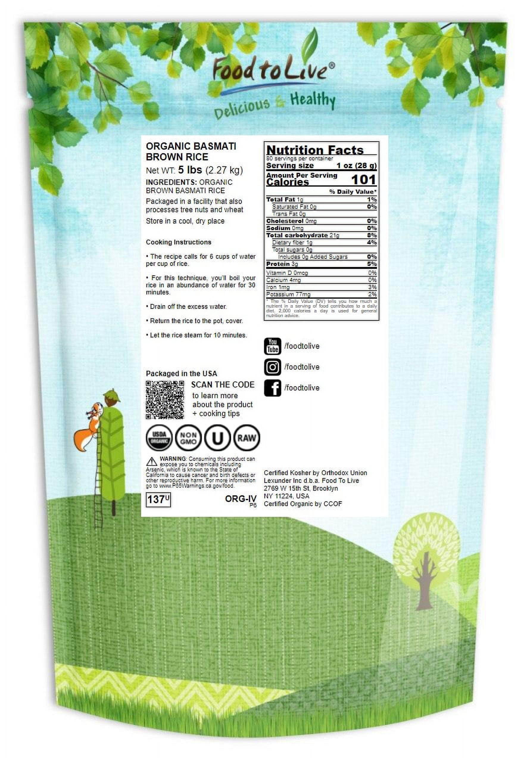 Organic Basmati Brown Rice, 5 Pounds — Non-GMO, Kosher, Raw, Vegan — by Food to Live