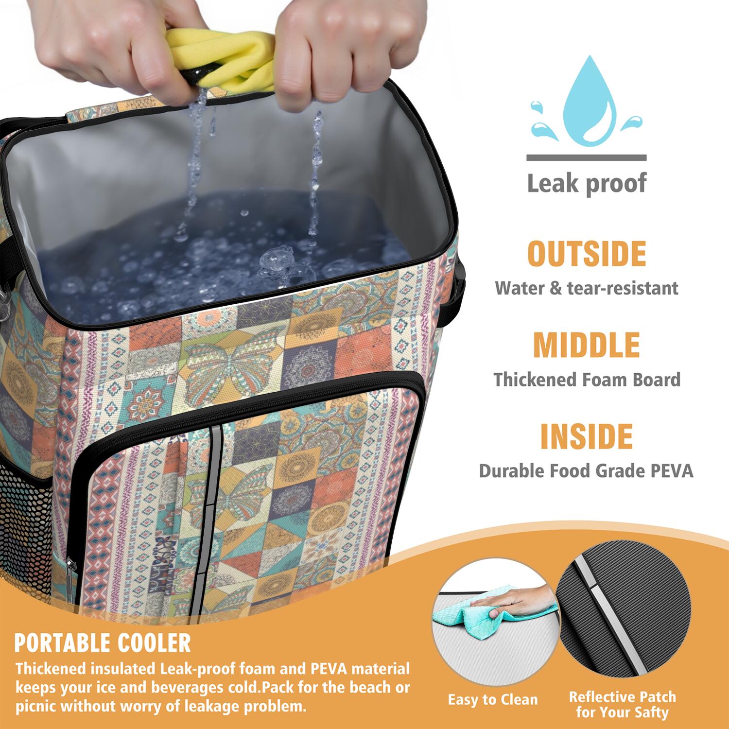 Travel Cooler Bag - Boho Bohemia Flower Camping Beer Cooler Backpack with Bottle Opener- Waterproof Insulated Picnic Backpacks - Cooler Bag for Beach