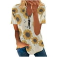 thumbnail image 2 of Hauts d'Été Grande Taille à Manches Courtes pour Femmes Mode Décontractée Confortable Col en V Zip Imprimé Blouse à Manches Courtes Col en V T-Shirt Femmes en Solde, 2 of 5