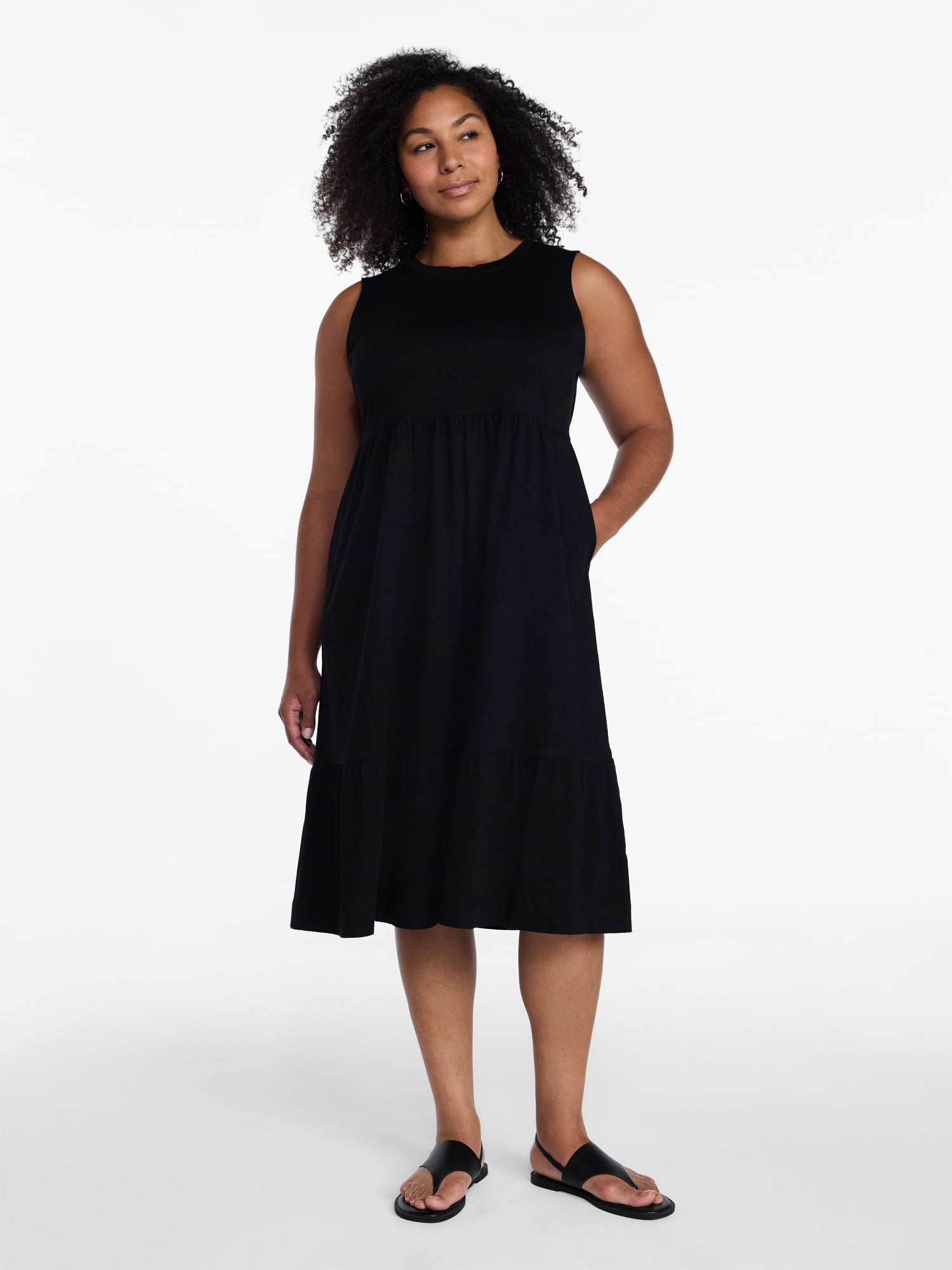 Time and Tru Women's Sleeveless Tiered Knit Dress, XS-XXXL