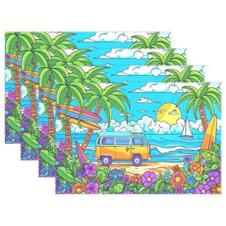 

Ryvnso Placemats Set of 4 Cartoon Summer Beach Dining Mats Heat-Resistant Non-Slip Washable Table Mat