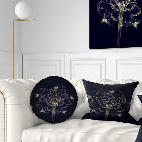 Designart Dark Yellow Digital Art Fractal Flower - Floral Throw Pillow - 12x20