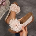 thumbnail image 3 of Womens Floral Summer Platform Beach Sandals Wedge Open Toe Slides Open Toe Wide Width Non Slip Dressy Slippers Blue Size 8, 3 of 6
