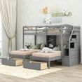 thumbnail image 2 of Twin/Twin/Twin Gray Triple Bunk Bed with Drawers, Storage Staircase & Built-in Shelves, 2 of 9