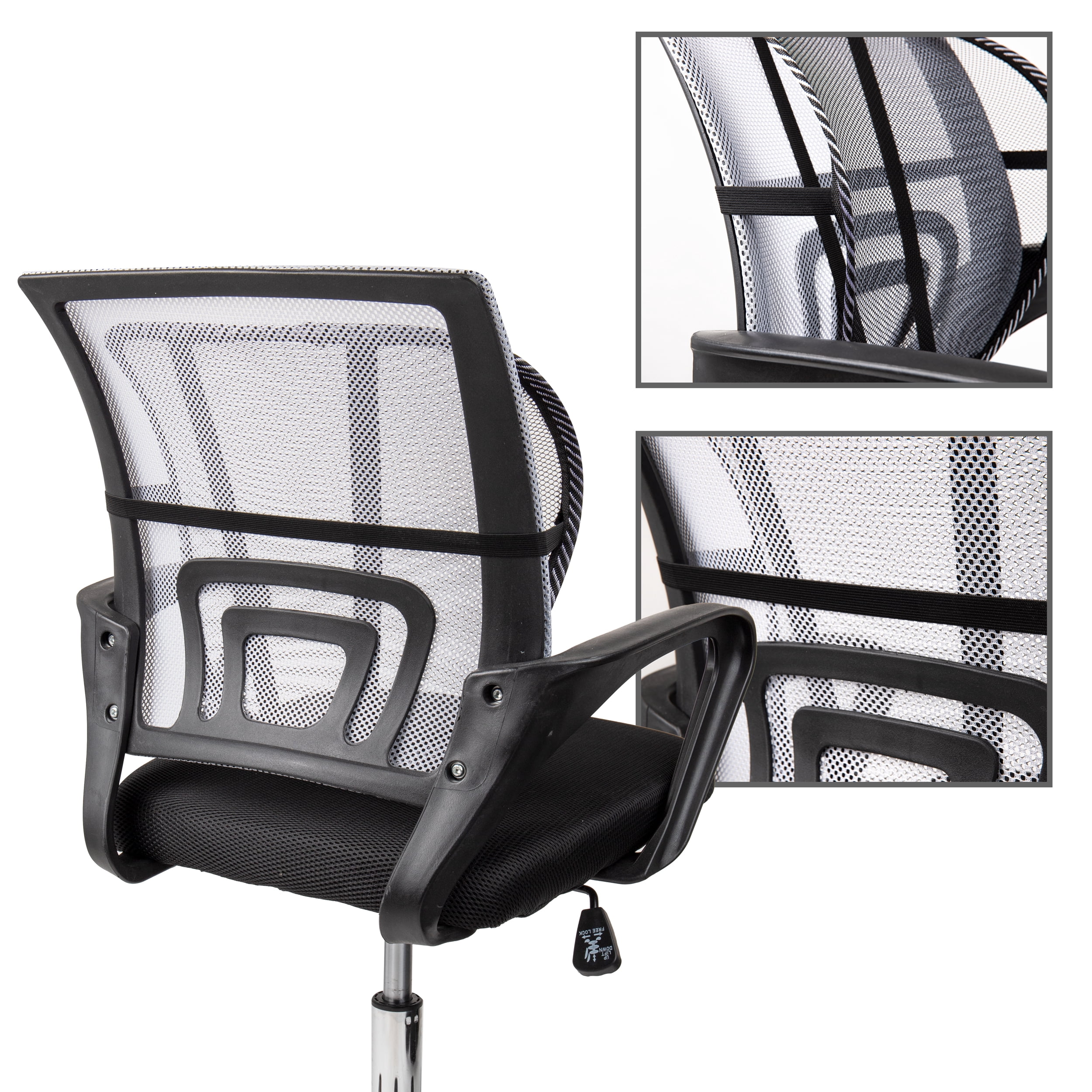 Mind Reader Ergonomic Lower Back Support, Office Chair Cushion, Mesh, Height 4", Set of 4, Black