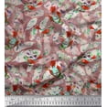 thumbnail image 1 of Soimoi Orange Poly Georgette Fabric Feather & American Robin Bird Printed Fabric 1 Yard 52 Inch Wide, 1 of 1
