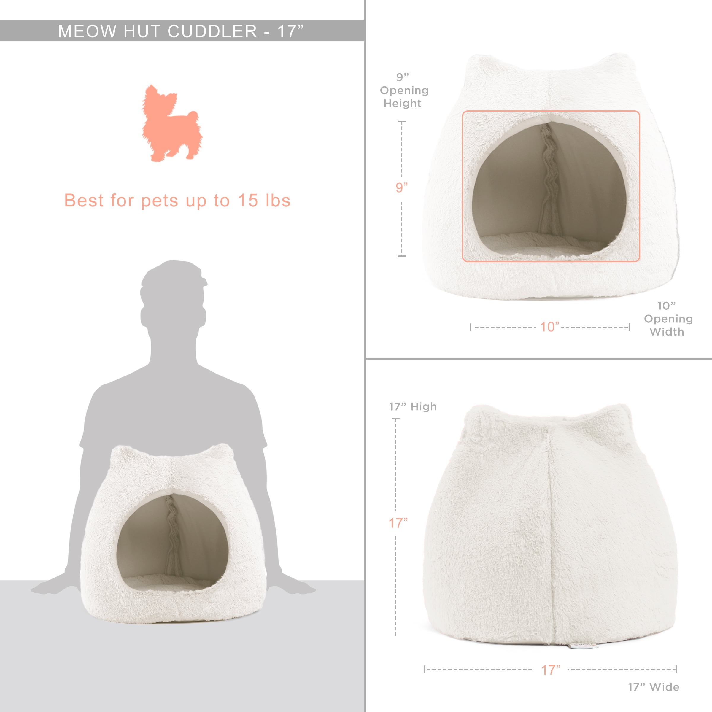 Best Friends by Sheri Meow Hut Fur Dome Pet Bed – Covered Cat Cave for Cats & Small Dogs up to 15 lbs, Faux Fur Hideaway with Water-Resistant Bottom, Machine Washable, Ivory